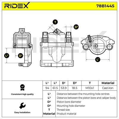Brake Caliper RIDEX 78B1445 78B1445 - photo 7