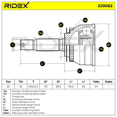 Joint Kit, Drive Shaft RIDEX 5J0062 5J0062 - photo 7